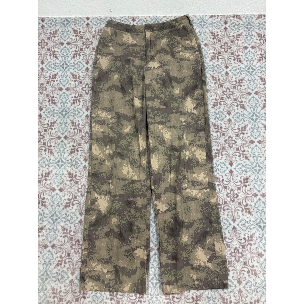 Boohoo Womens Camo Print Straight Leg Pants Brown Green Cotton Size US 8